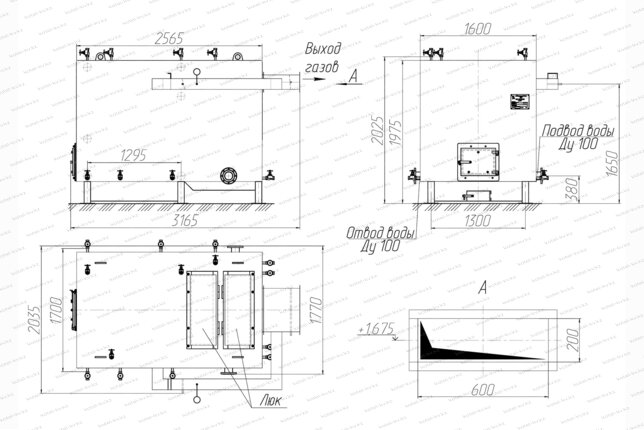 Котел 0.6 МВт без дымососа чертеж